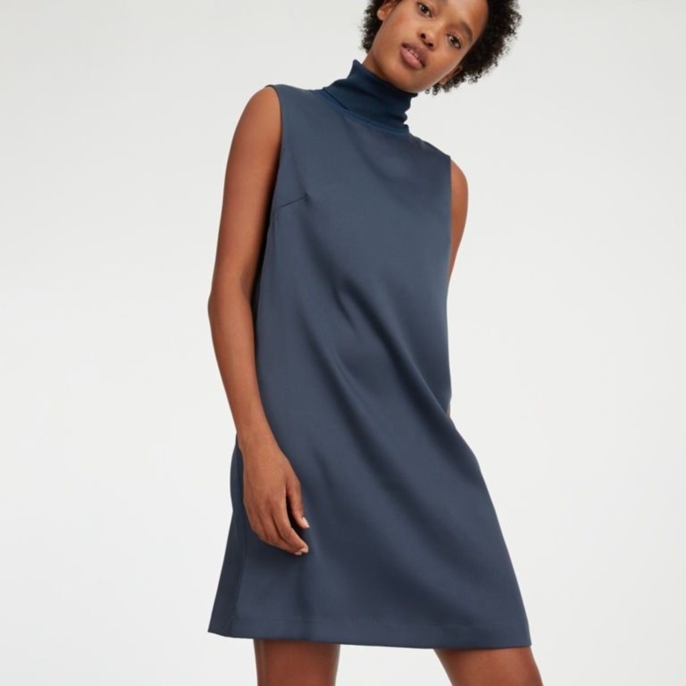 Club Monaco Blue Sheath Mini Dress Mock Neck Sleeveless